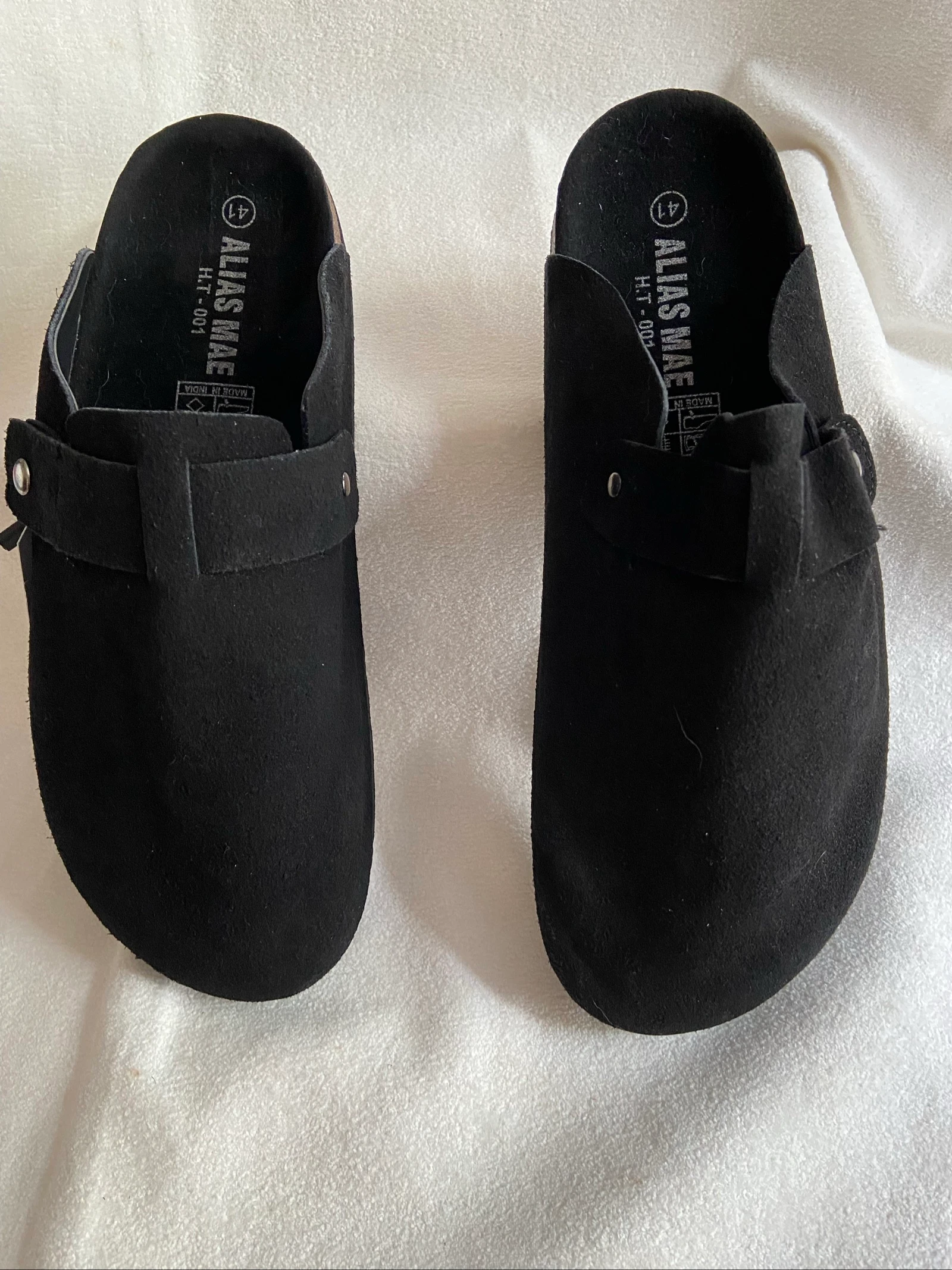 Mule/Sabot en daim noir•mixte•bride avec scratch•41•Alias MAE 